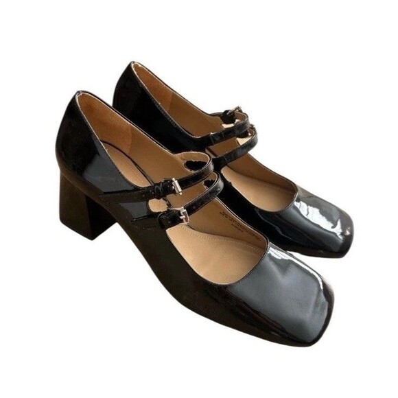& Other Stories Patent Leather Mary Jane Black Pumps Size 41 US 10 Blocked Heel - Picture 3 of 11